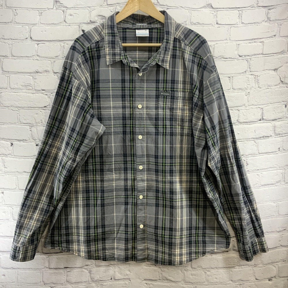 Columbia Button Down Shirt Mens Sz XXL Plaid Long Sleeve Blue